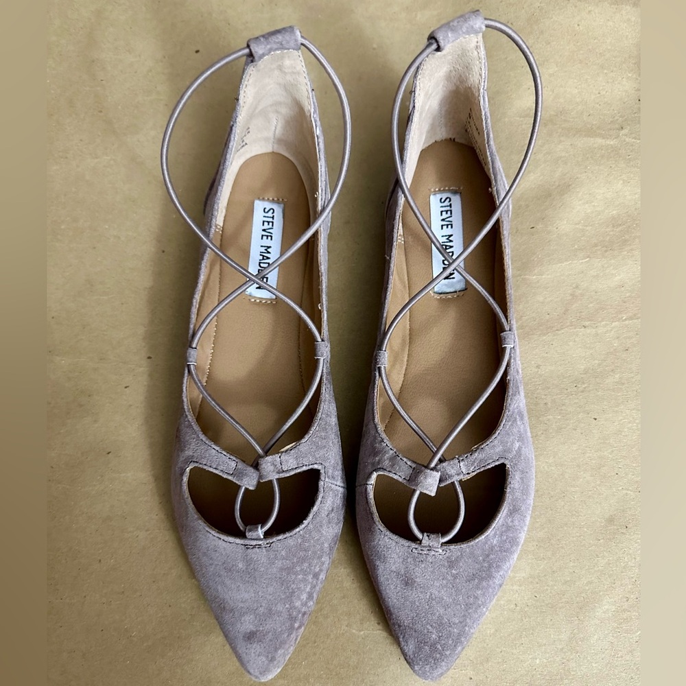 Steve Madden Bungiee Suede Gray Lace-Up Flats - Size 9 - NEW